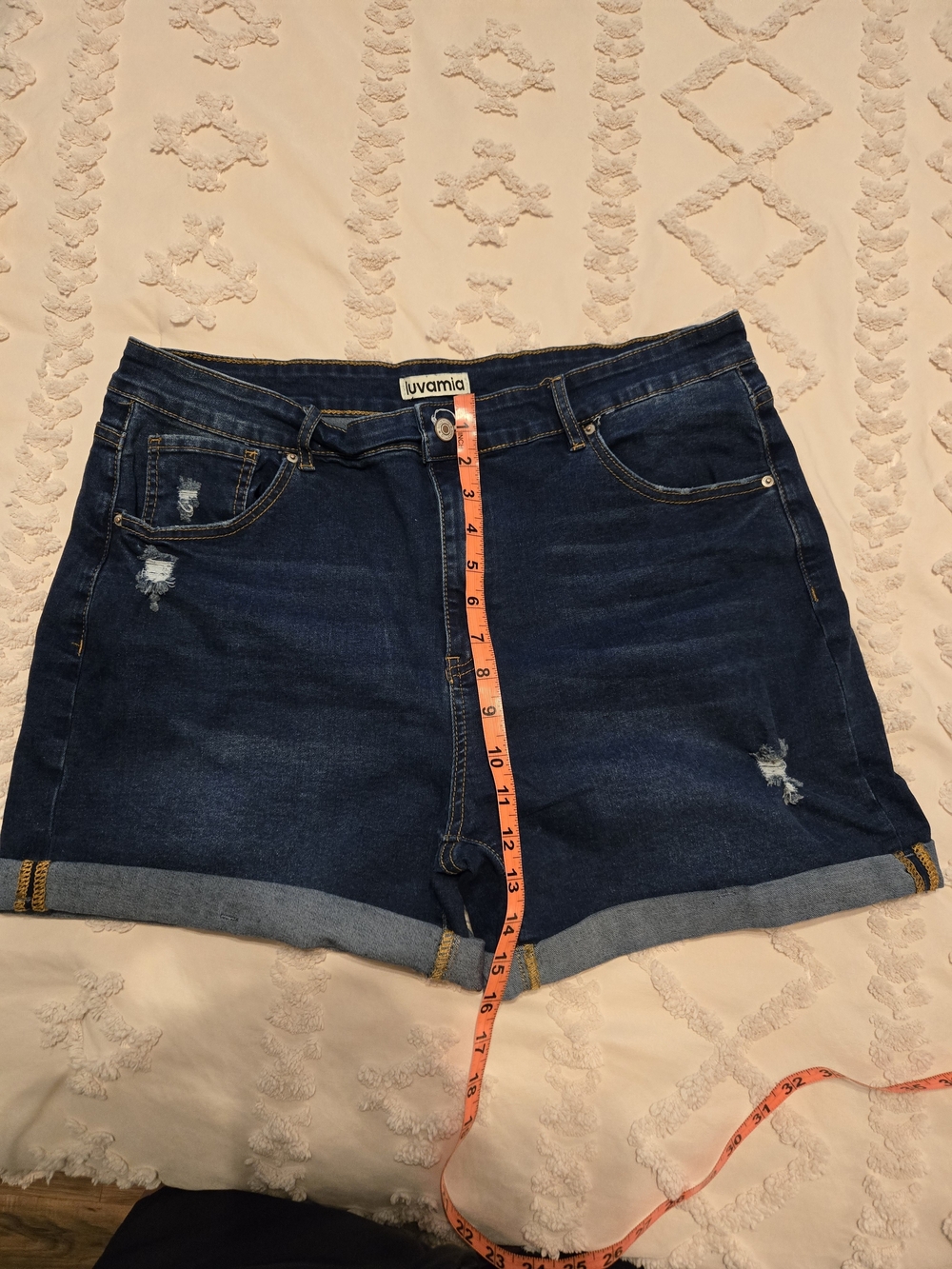 Dark Blue High-Rise Distressed Denim Shorts